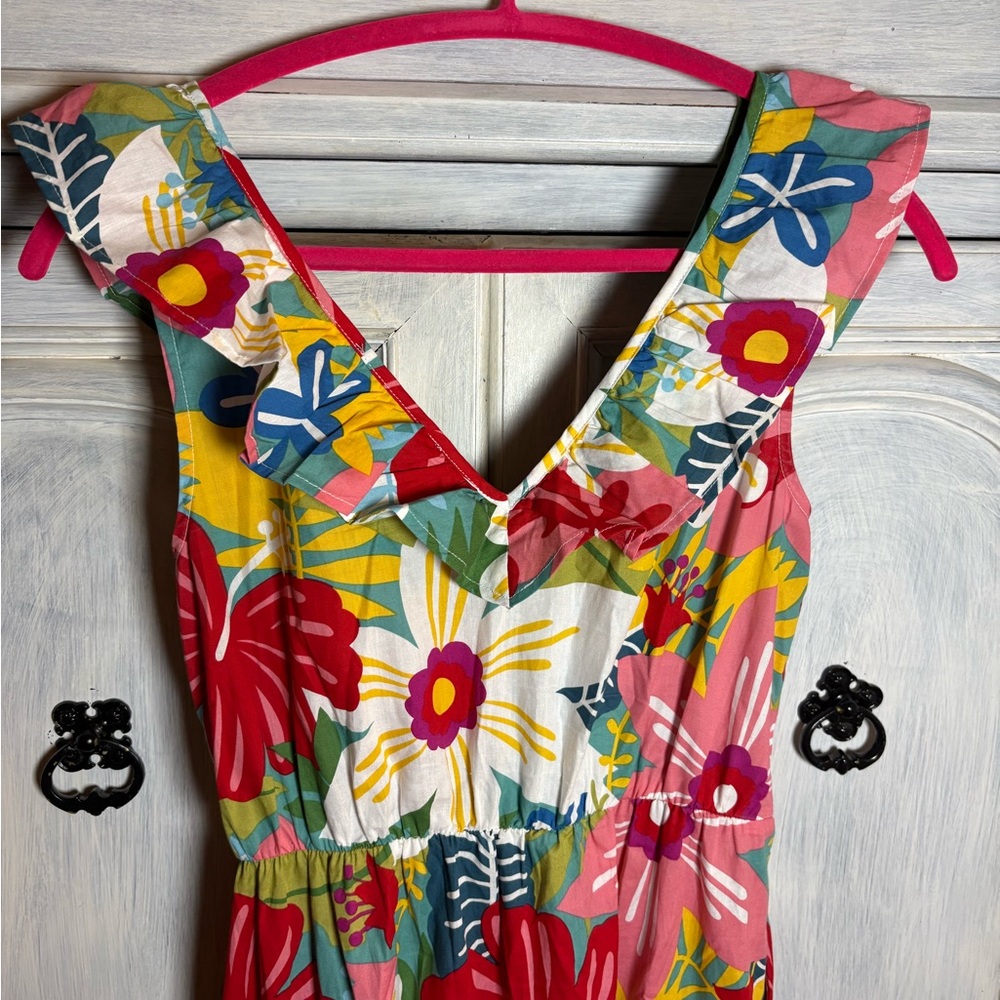 Boutique Floral Printed Ruffle Tiered Walk In The Garden Midi Dress Fun Party - Picture 7 of 7